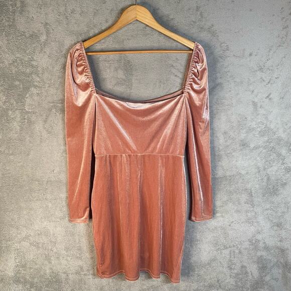 Pink Velvet Mini Dress Long Sleeve Ruched Bodycon Size 6 Party Cocktail - Picture 2 of 12